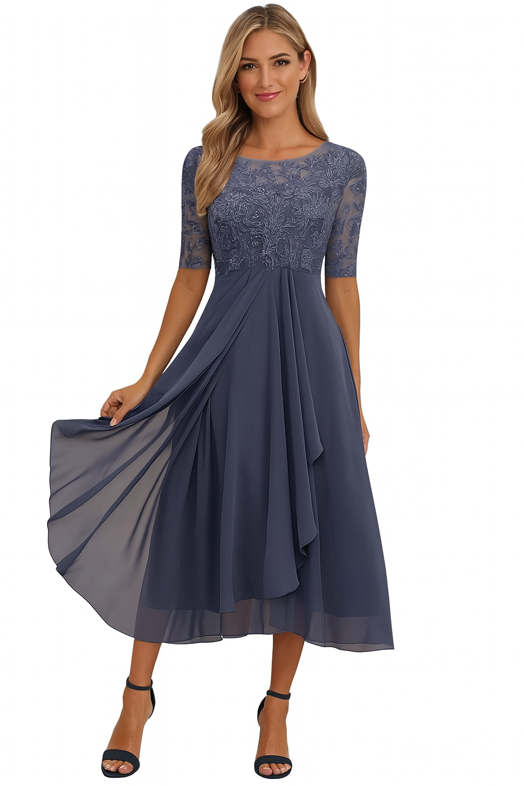 Sarah | Damen A-Linie Spitzen Midi Kleid - Elle Zürich