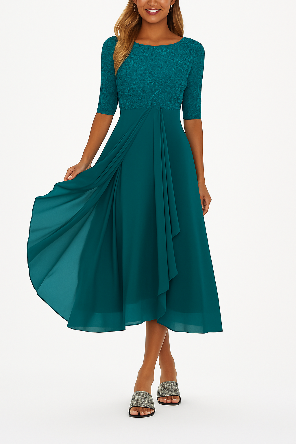 Sarah | Damen A-Linie Spitzen Midi Kleid - Elle Zürich