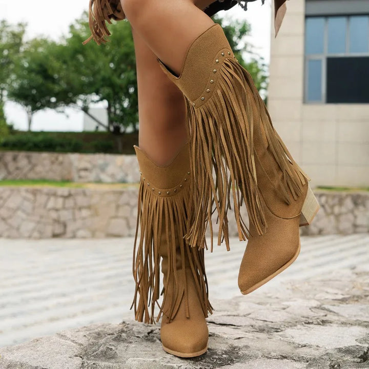 Sabina | Damen Vintage Western Stiefel mit Langen Fransen - Elle Zürich