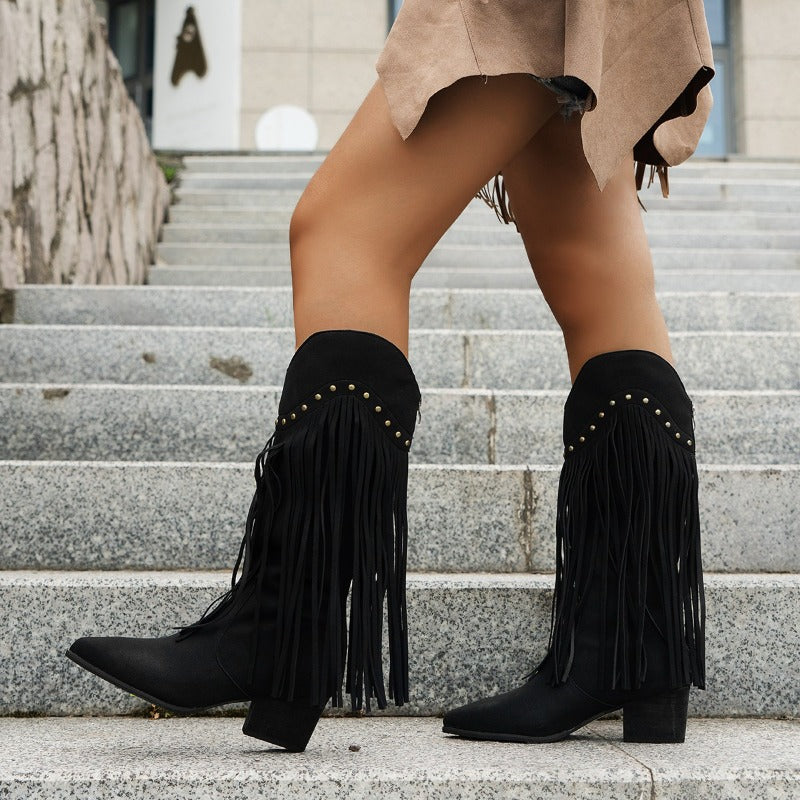 Sabina | Damen Vintage Western Stiefel mit Langen Fransen - Elle Zürich