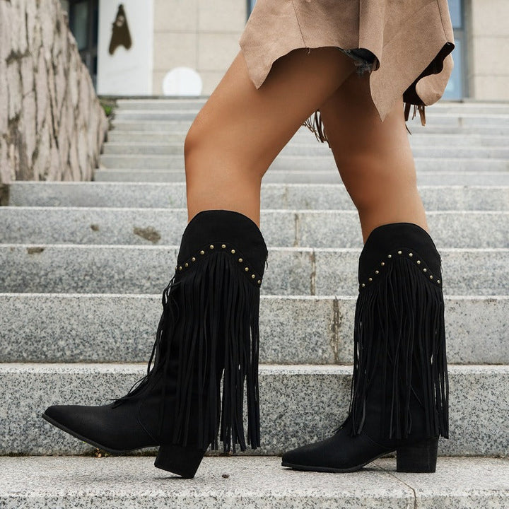 Sabina | Damen Vintage Western Stiefel mit Langen Fransen - Elle Zürich