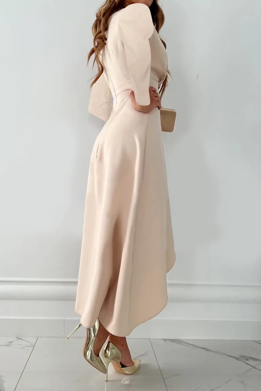 Ava | Women’s V Neck Sheath Midi Dress Slit - Elle Zürich