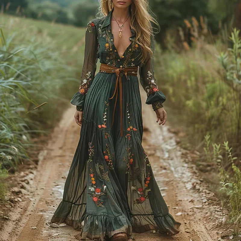 Daniela | Damen Boho Maxi-Kleid mit Rüschen - Elle Zürich