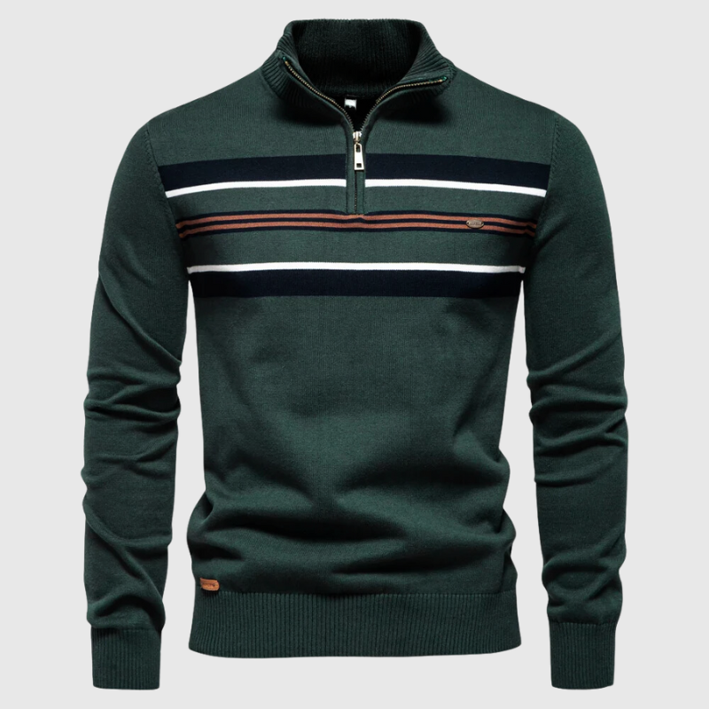 Bruno | Herren Gestreifter Halb-Zip Strickpullover - Elle Zürich