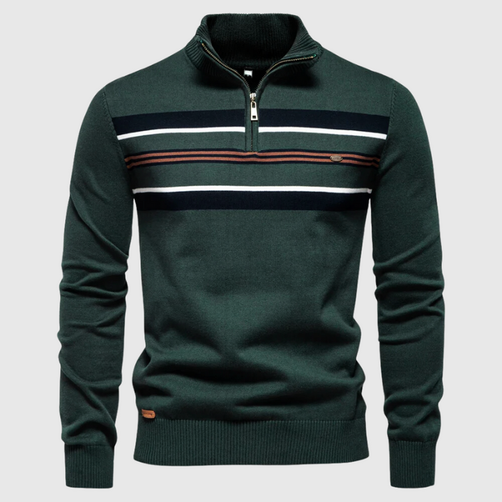 Bruno | Herren Gestreifter Halb-Zip Strickpullover - Elle Zürich