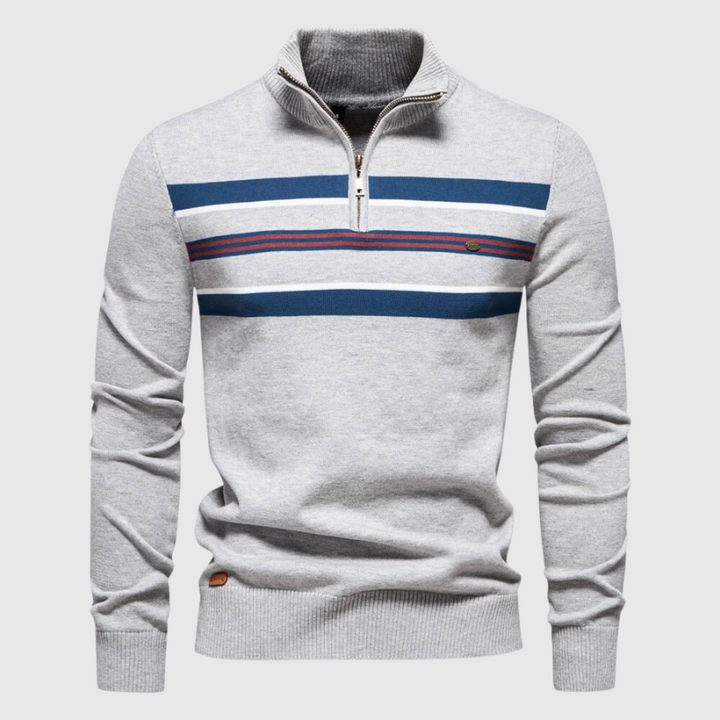 Bruno | Herren Gestreifter Halb-Zip Strickpullover - Elle Zürich