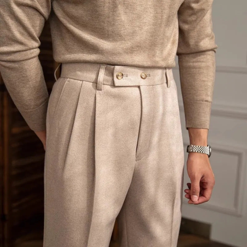 Jayden | Men’s High Waisted Pleated Straight Trousers - Elle Zürich