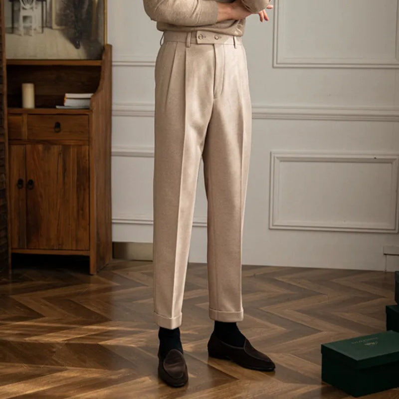 Jayden | Men’s High Waisted Pleated Straight Trousers - Elle Zürich