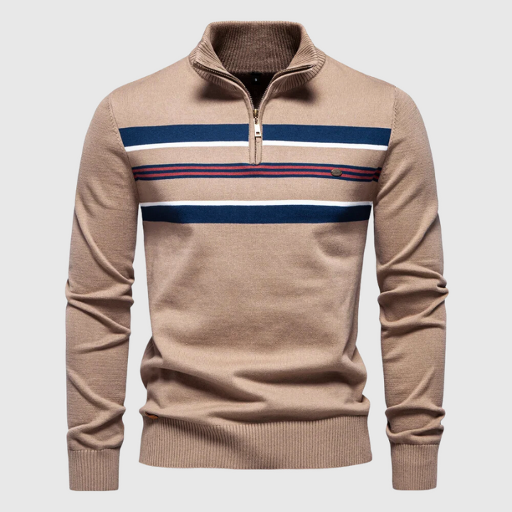 Bruno | Herren Gestreifter Halb-Zip Strickpullover - Elle Zürich