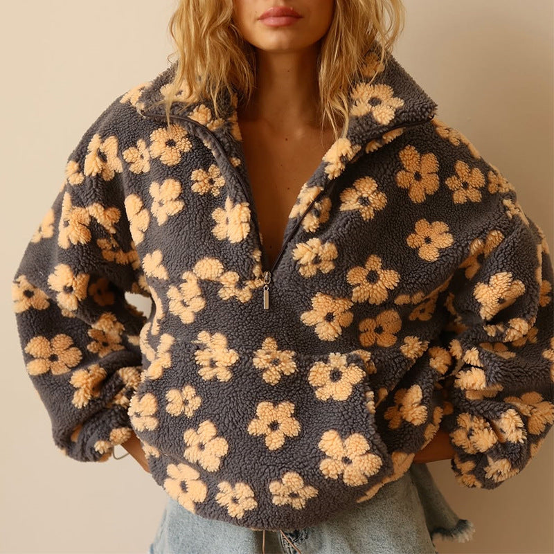 Daisy | Damen Winter Kuscheliger Floral Fleece-Pullover - Elle Zürich