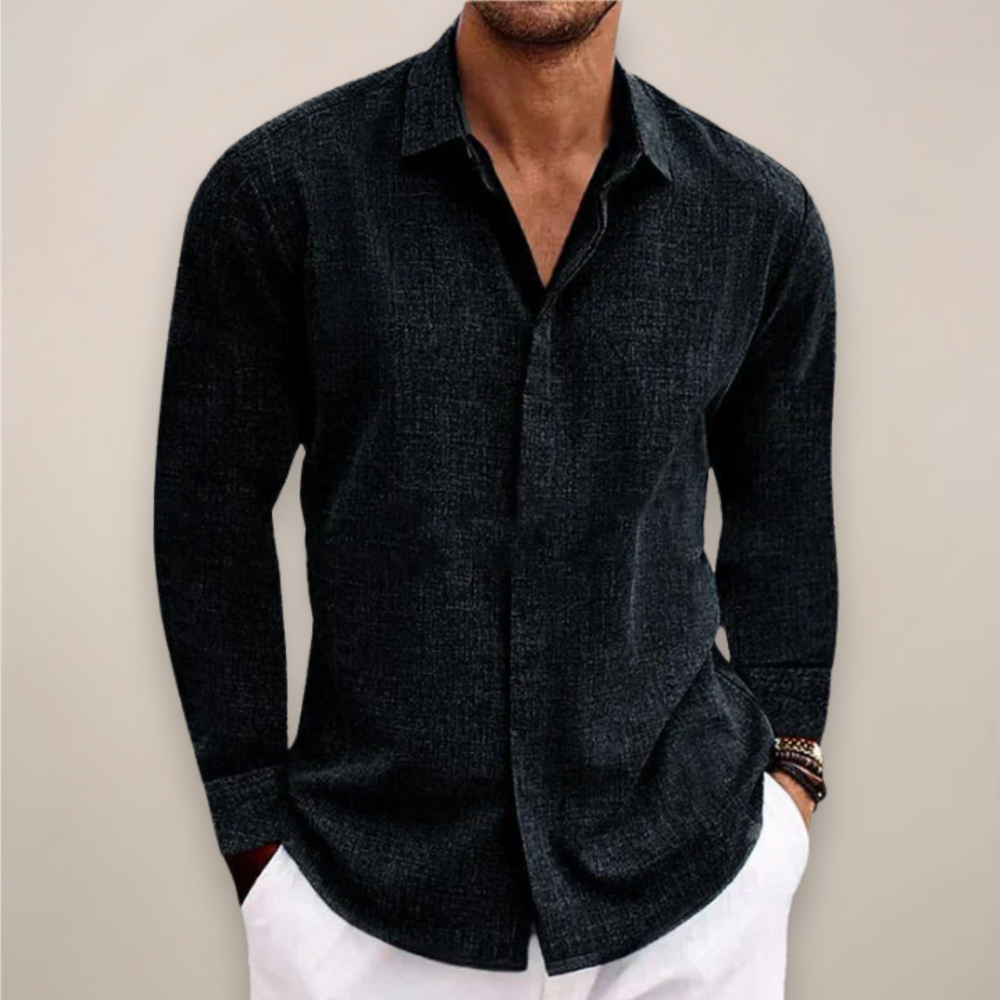 Nicholas | Men’s Linen Long Sleeve Button-Up Shirt - Elle Zürich
