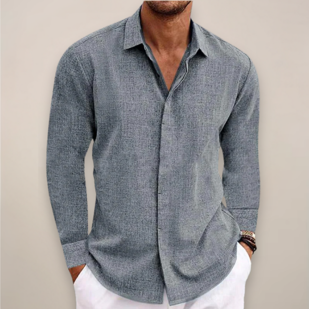 Nicholas | Men’s Linen Long Sleeve Button-Up Shirt - Elle Zürich
