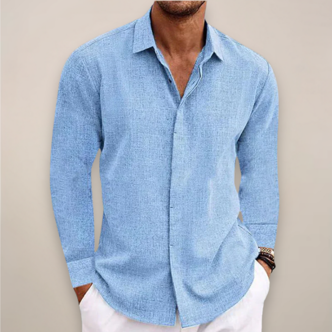 Nicholas | Men’s Linen Long Sleeve Button-Up Shirt - Elle Zürich