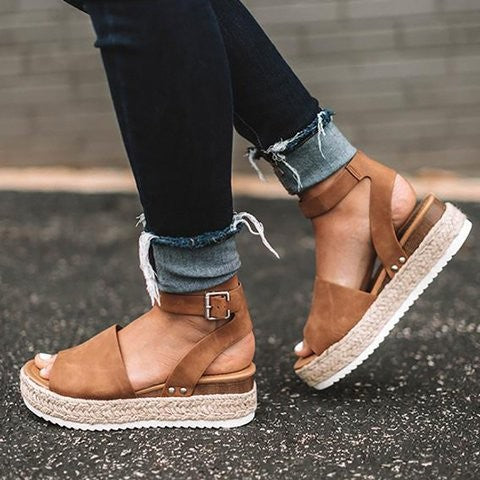 Franziska | Damen Frühling Flatform Sandalen mit Knöchelriemen und Schnalle - Elle Zürich