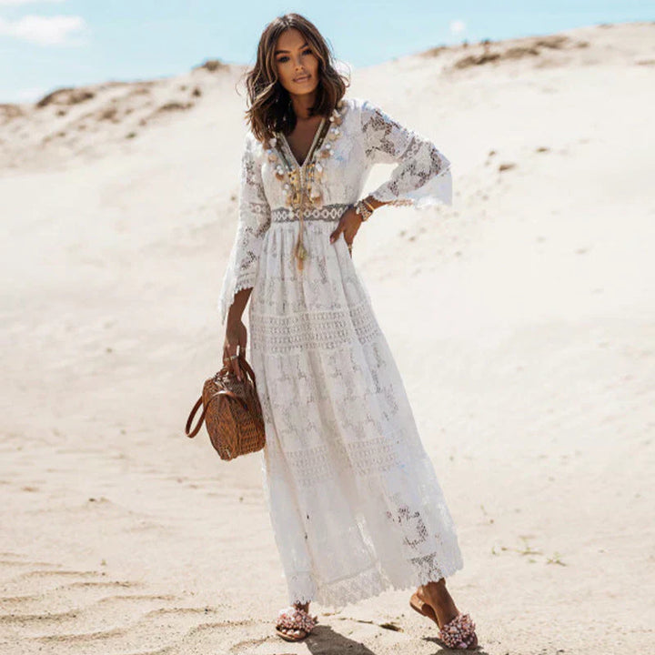 Doris | Damen Boho Langarm Maxikleid - Elle Zürich