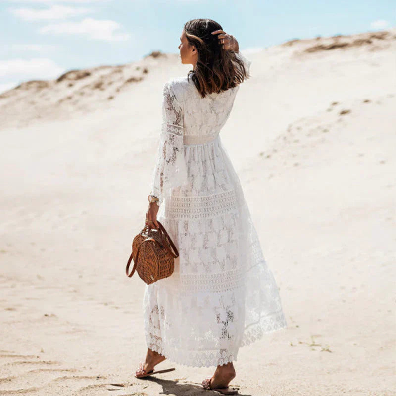 Doris | Damen Boho Langarm Maxikleid - Elle Zürich