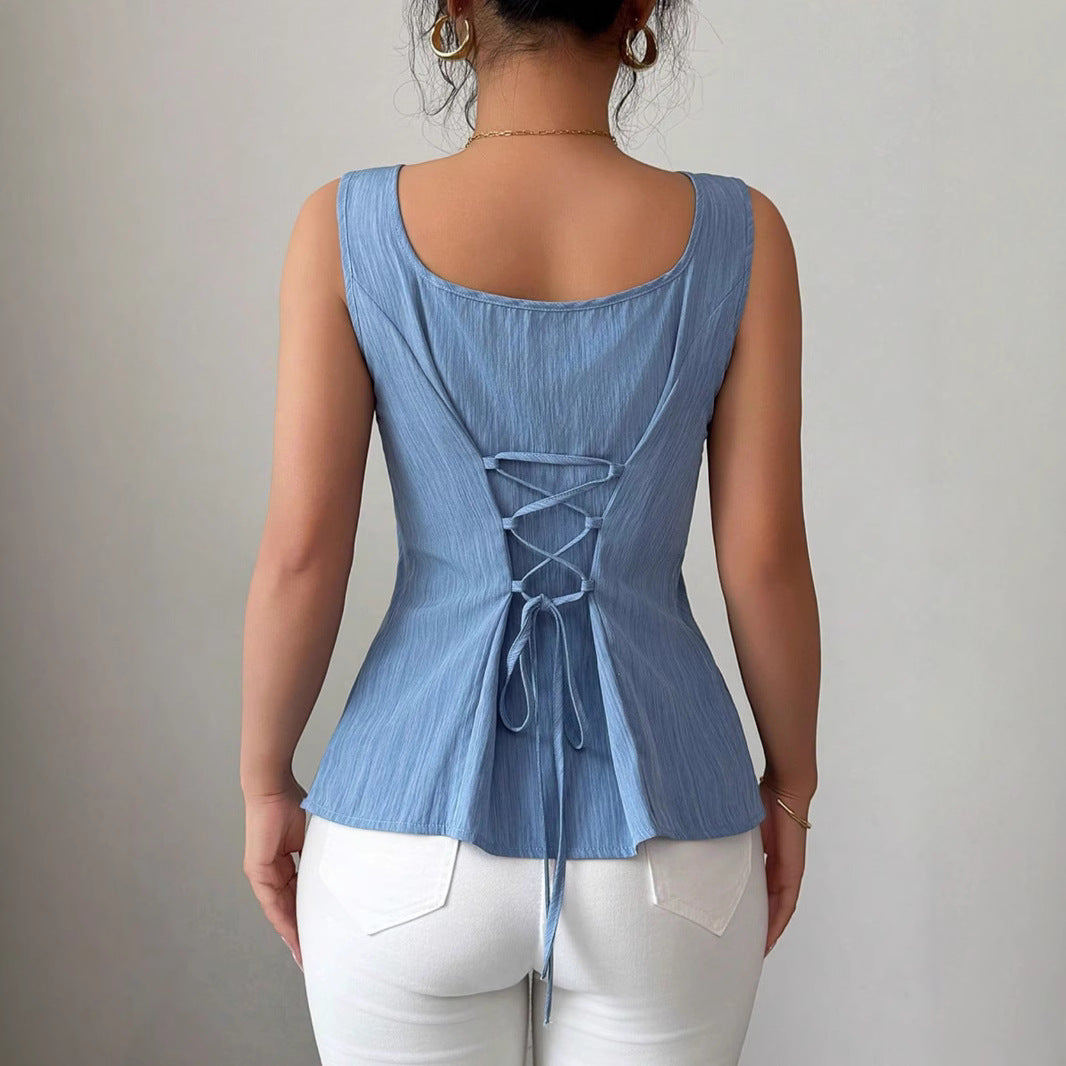 Rita | Damen Frühlings Ärmelloses Enganliegendes Peplum Top - Elle Zürich