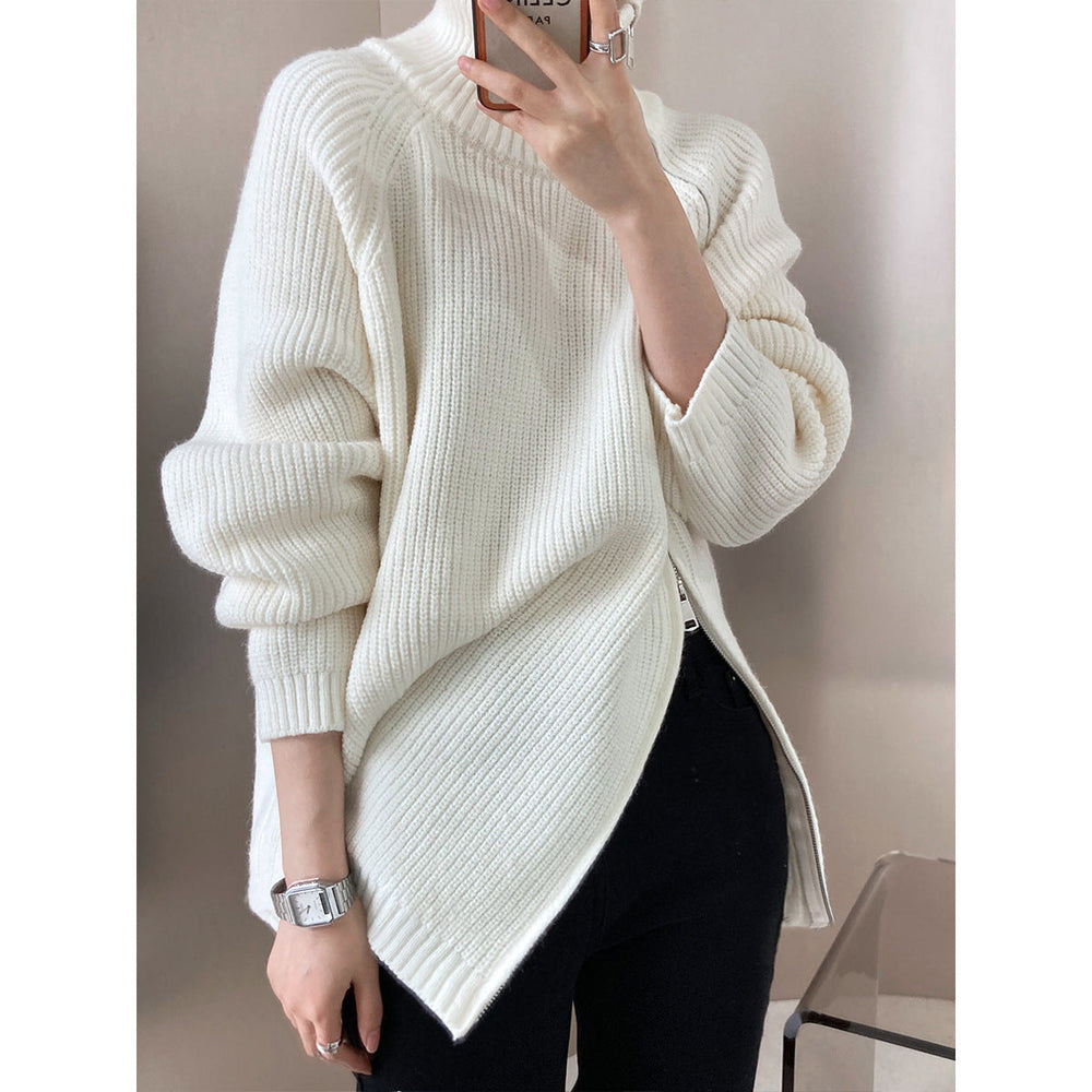 Kathrin | Damen Winter Gerippter Strickpullover mit Reißverschluss - Elle Zürich