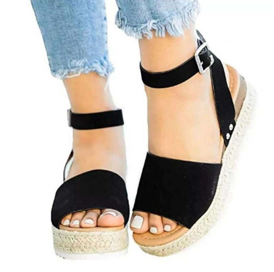 Franziska | Damen Frühling Flatform Sandalen mit Knöchelriemen und Schnalle - Elle Zürich