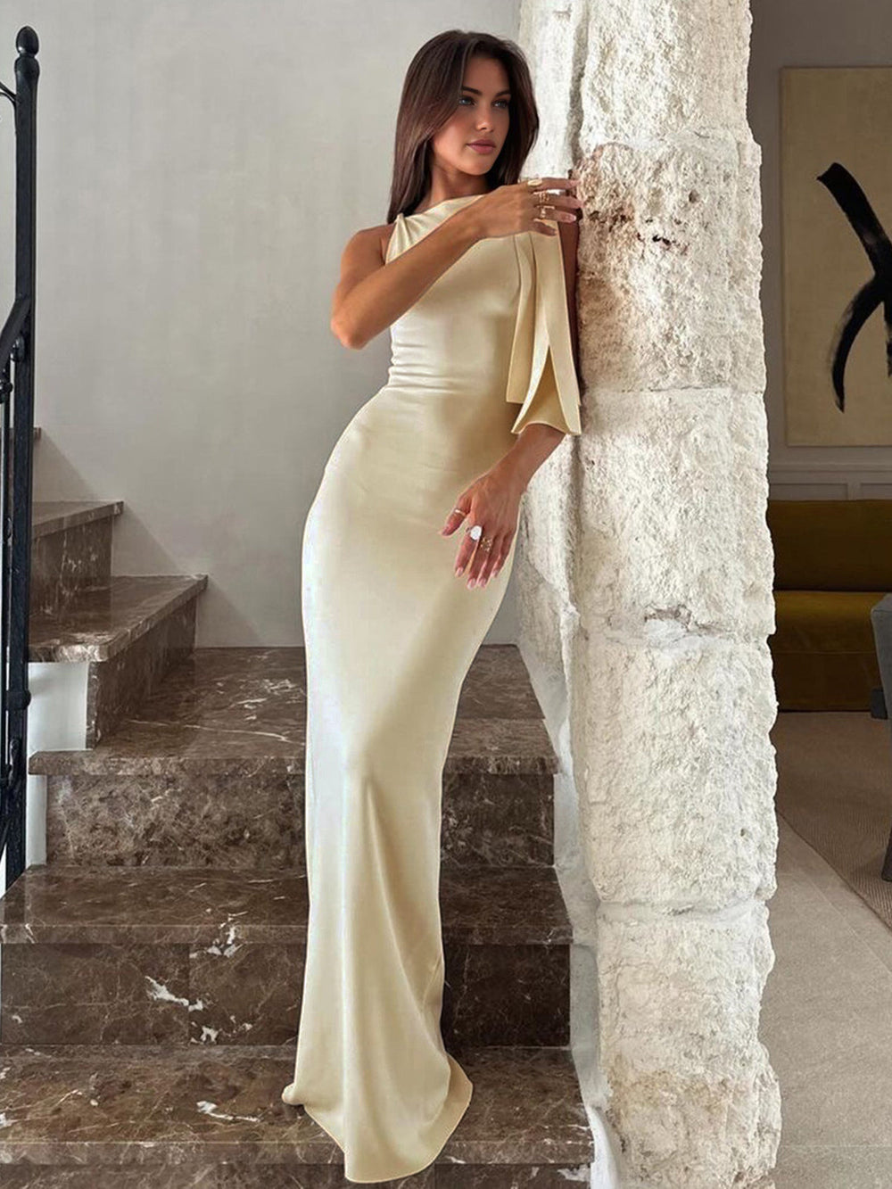 Carolin | Damen One-Shoulder Maxi-Kleid - Elle Zürich