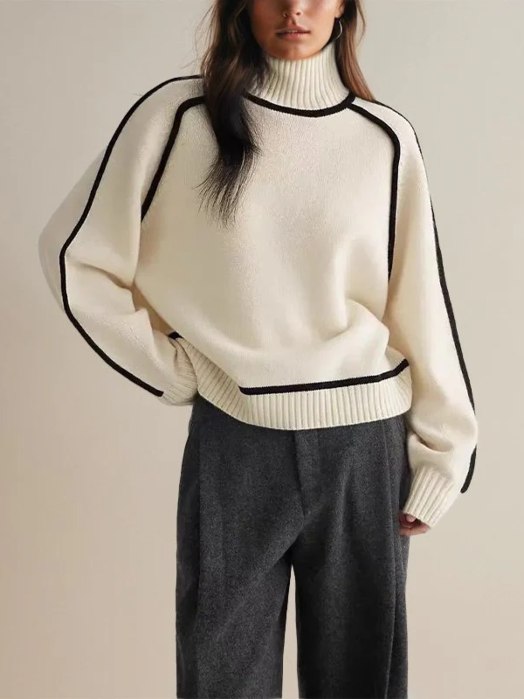 Emily | Women’s Winter Color Block Turtleneck Sweater - Elle Zürich
