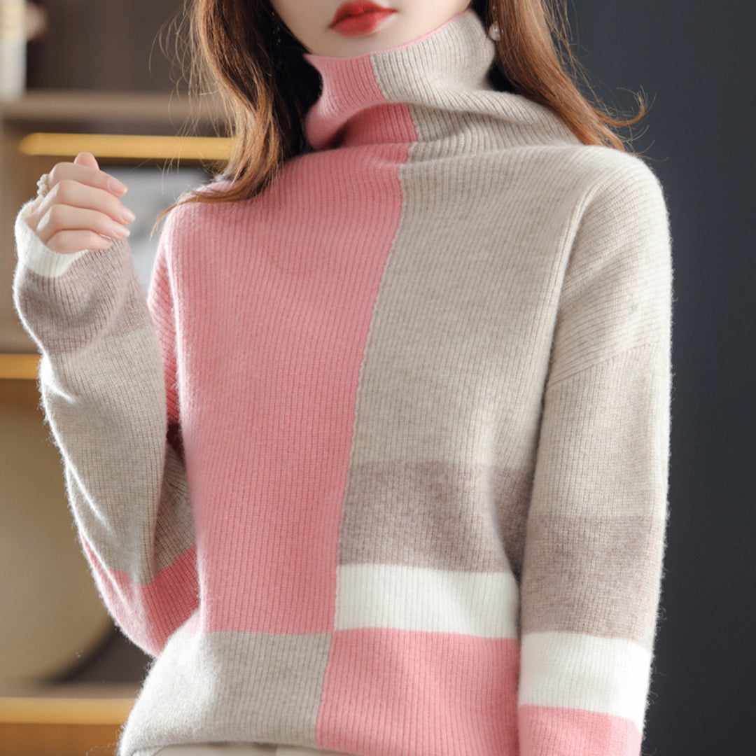 Karin | Damen Rollkragen Strickpullover mit Blockmuster - Elle Zürich