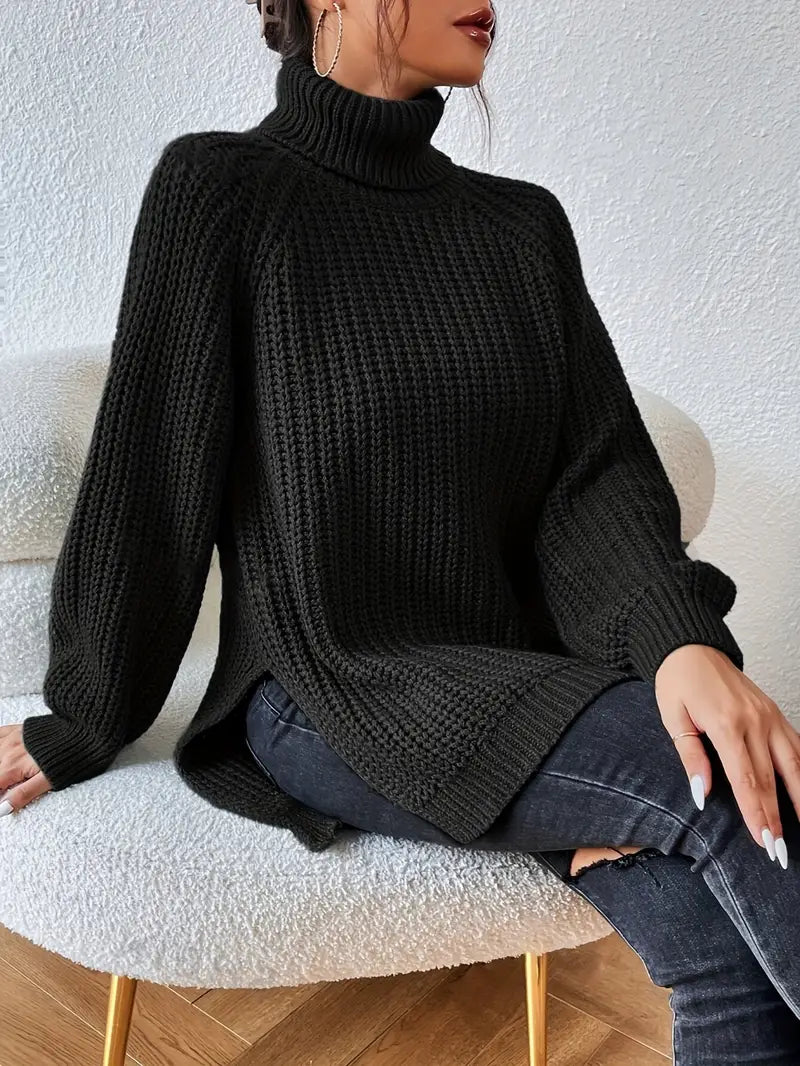 Hannah | Women’s Winter Turtleneck Ribbed Knit Sweater - Elle Zürich