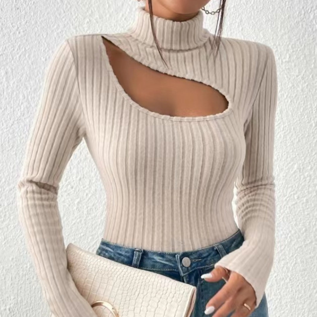 Julia | Damen Cut Out Rippstrick Rollkragen Top - Elle Zürich