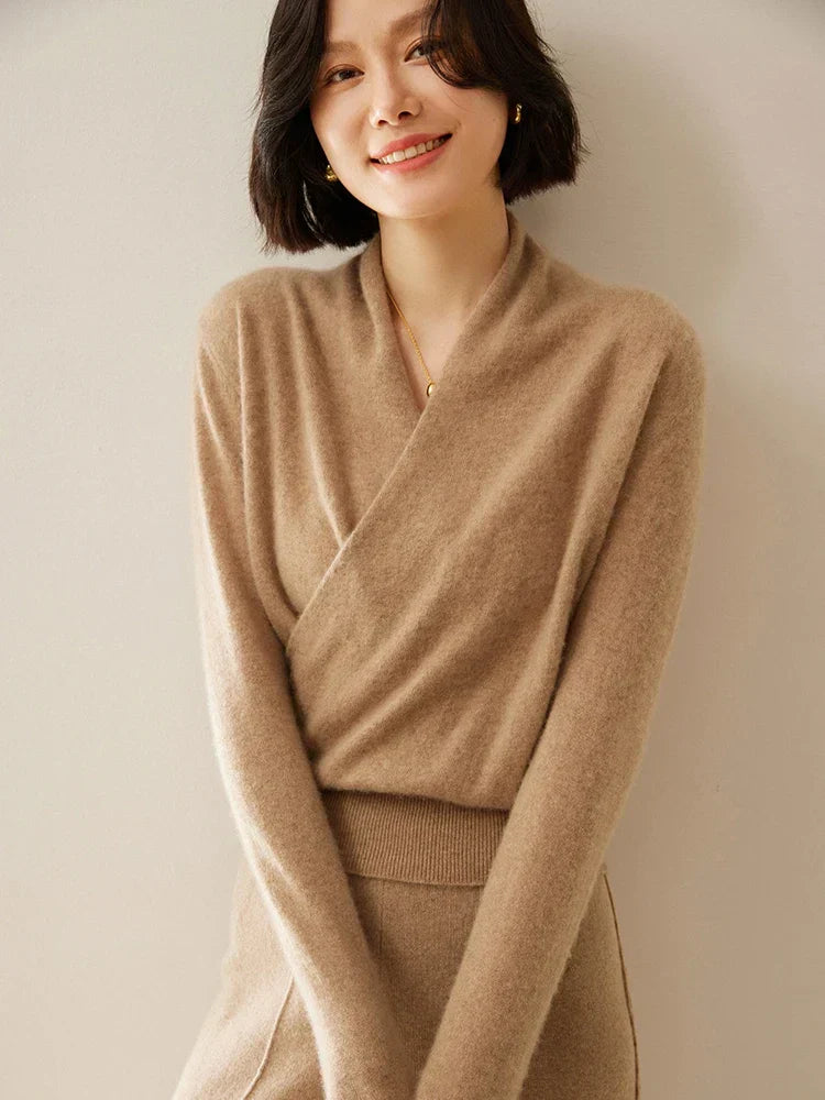 Kate | Women’s Elegant Wrap Crossover Chic Sweater - Elle Zürich