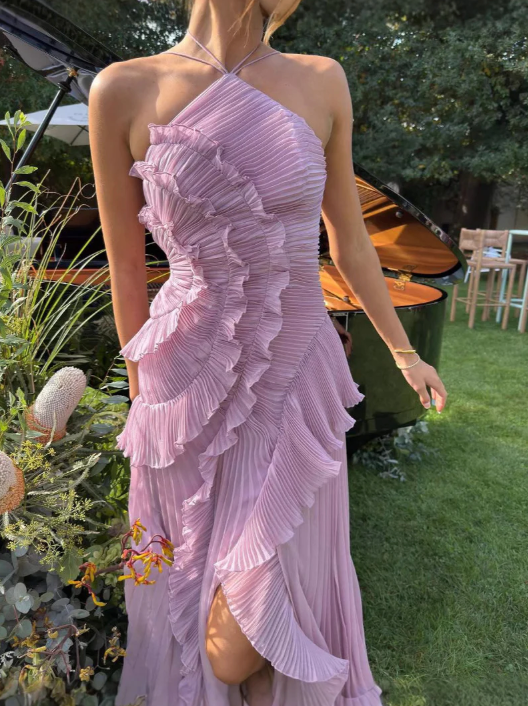 Daniela | Damen Plissiertes Rüschen Halter Midikleid - Elle Zürich