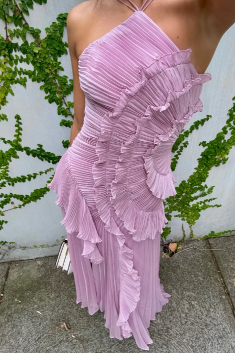 Daniela | Damen Plissiertes Rüschen Halter Midikleid - Elle Zürich