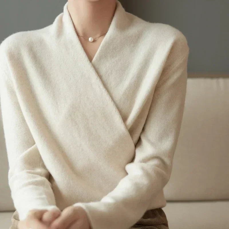 Elizabeth | Women’s Winter Wrap V Neck Knit Sweater - Elle Zürich