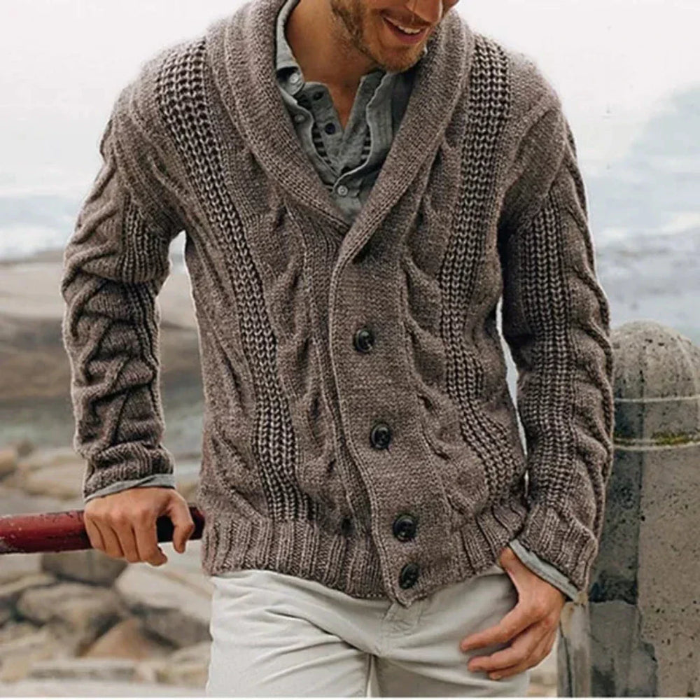 Georg | Herren Frühling Strickjacke mit Knopfleiste und Schalkragen - Elle Zürich