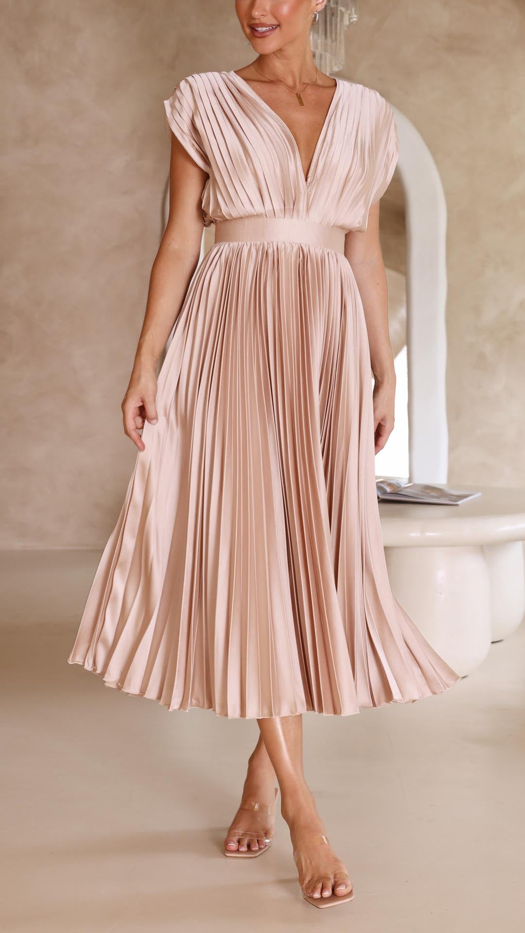 Angela | Damen Klassisches Plissiertes Maxikleid - Elle Zürich