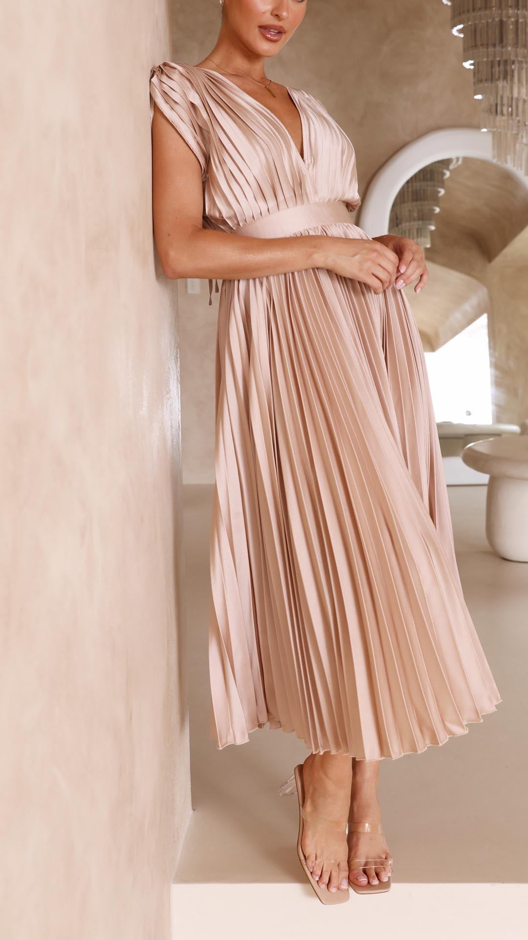Angela | Damen Klassisches Plissiertes Maxikleid - Elle Zürich