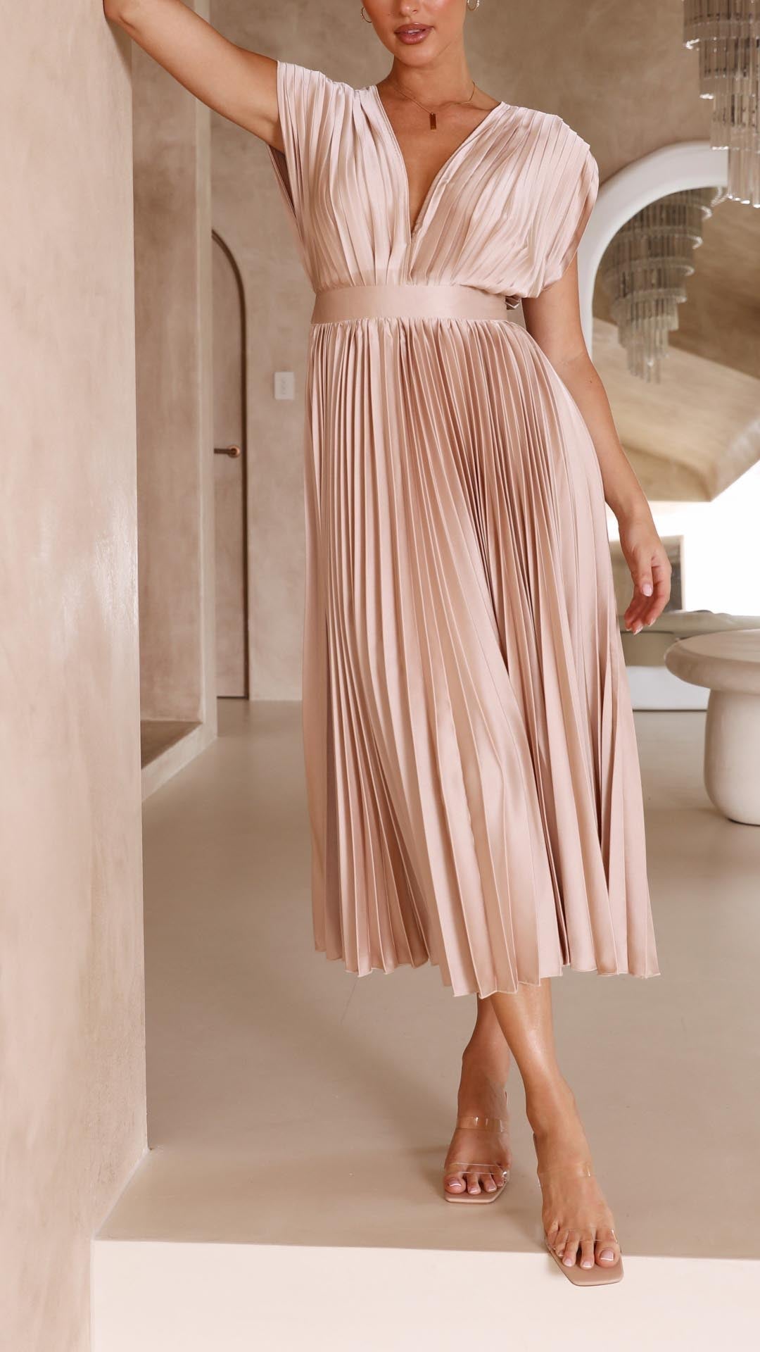Angela | Damen Klassisches Plissiertes Maxikleid - Elle Zürich