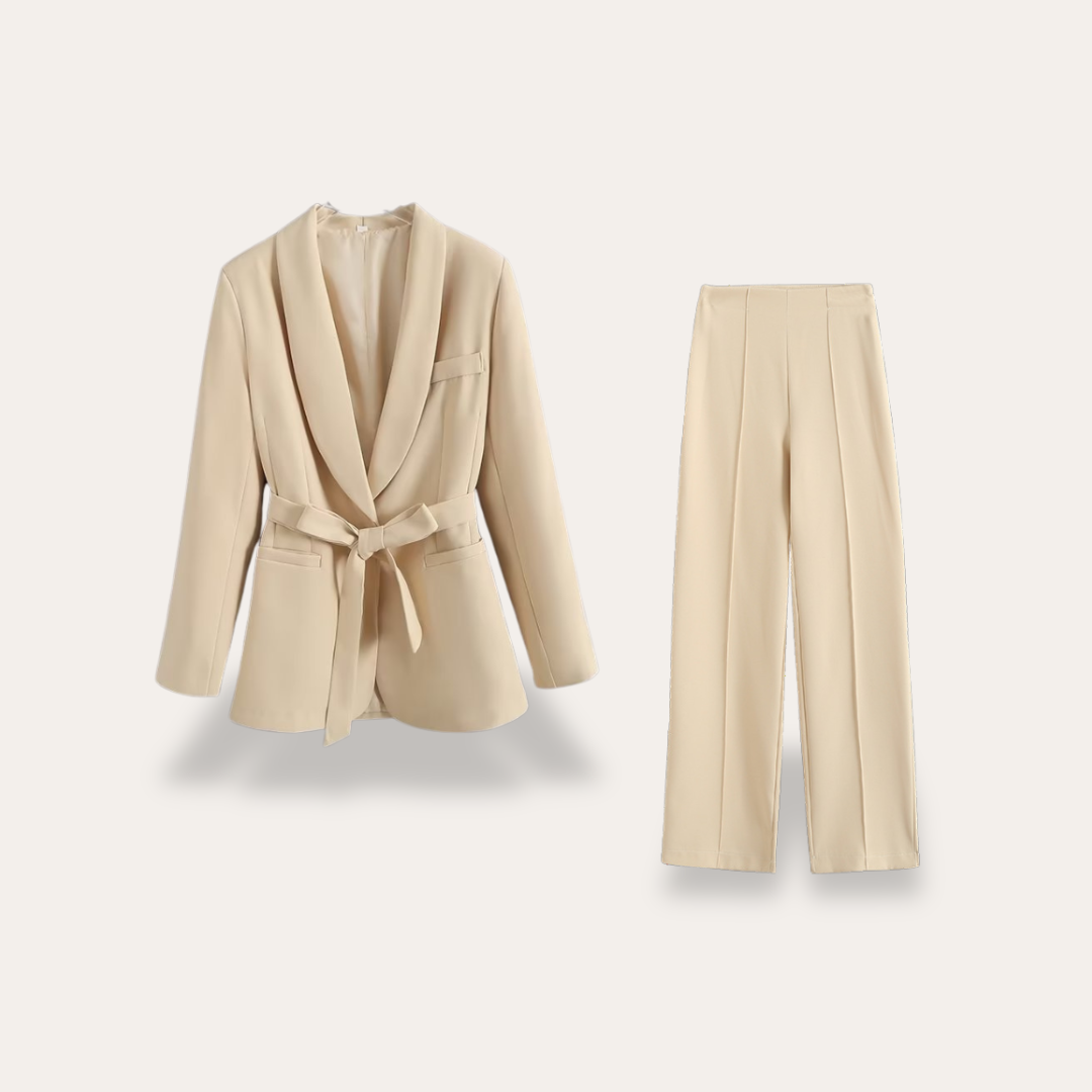 Elsa | Damen Blazer mit Gürtel und Weitbein-Hosen, Zweiteiliges Set - Elle Zürich