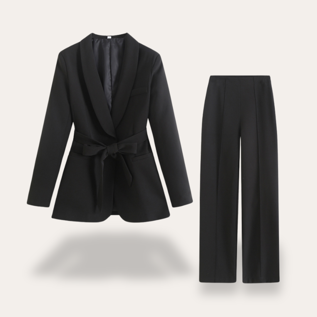 Elsa | Damen Blazer mit Gürtel und Weitbein-Hosen, Zweiteiliges Set - Elle Zürich