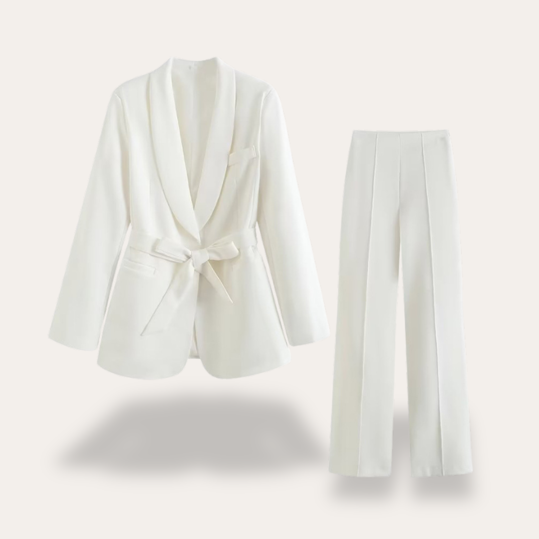 Elsa | Damen Blazer mit Gürtel und Weitbein-Hosen, Zweiteiliges Set - Elle Zürich