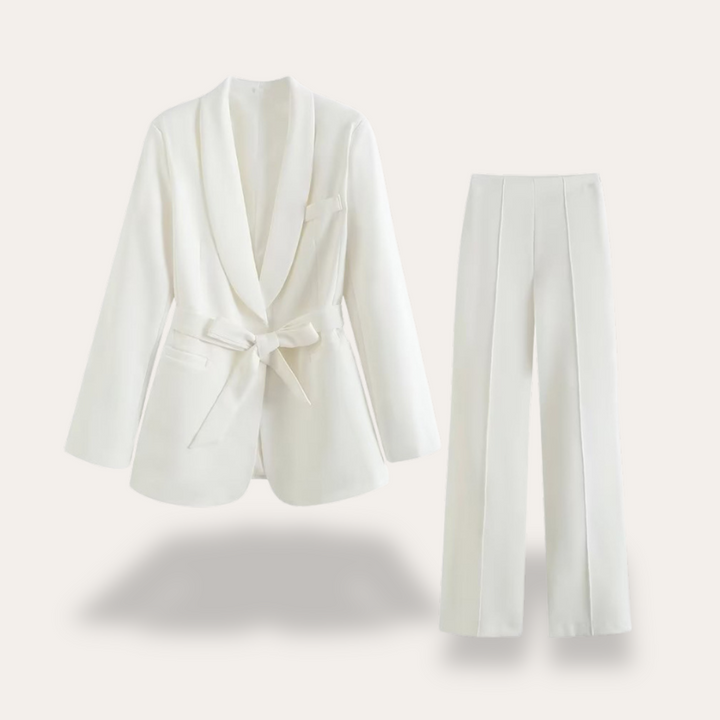 Elsa | Damen Blazer mit Gürtel und Weitbein-Hosen, Zweiteiliges Set - Elle Zürich