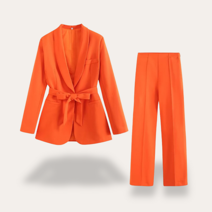 Elsa | Damen Blazer mit Gürtel und Weitbein-Hosen, Zweiteiliges Set - Elle Zürich