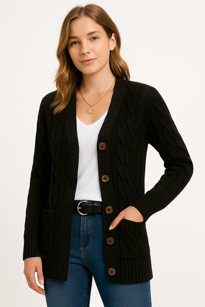 Bettina | Damen Frühlings-Cardigan mit Zopfmuster - Elle Zürich