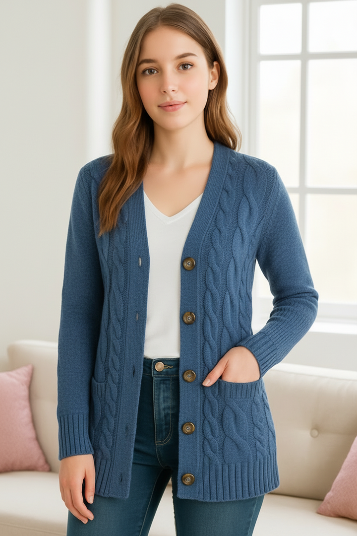 Bettina | Damen Frühlings-Cardigan mit Zopfmuster - Elle Zürich