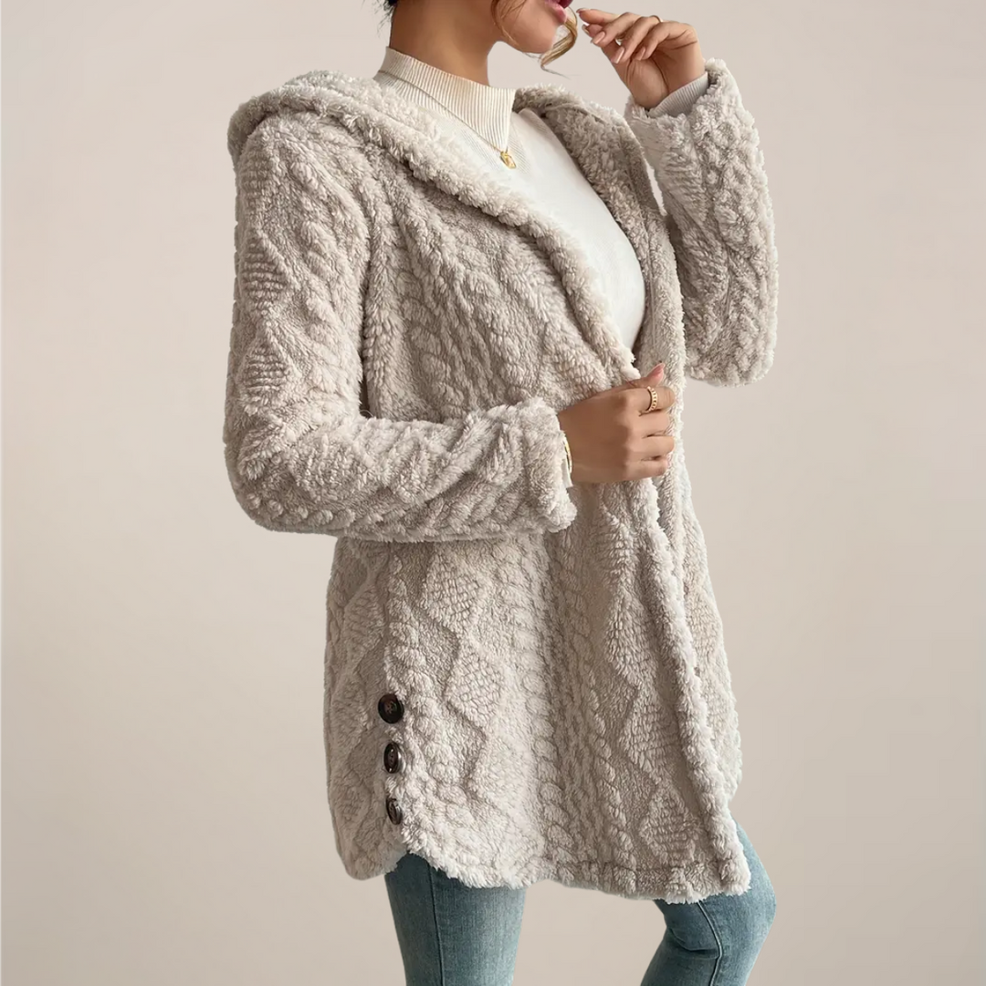 Elfriede | Damen Frühlings Cardigan mit Kapuze und Struktur - Elle Zürich