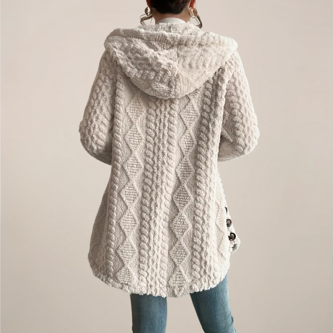 Elfriede | Damen Frühlings Cardigan mit Kapuze und Struktur - Elle Zürich