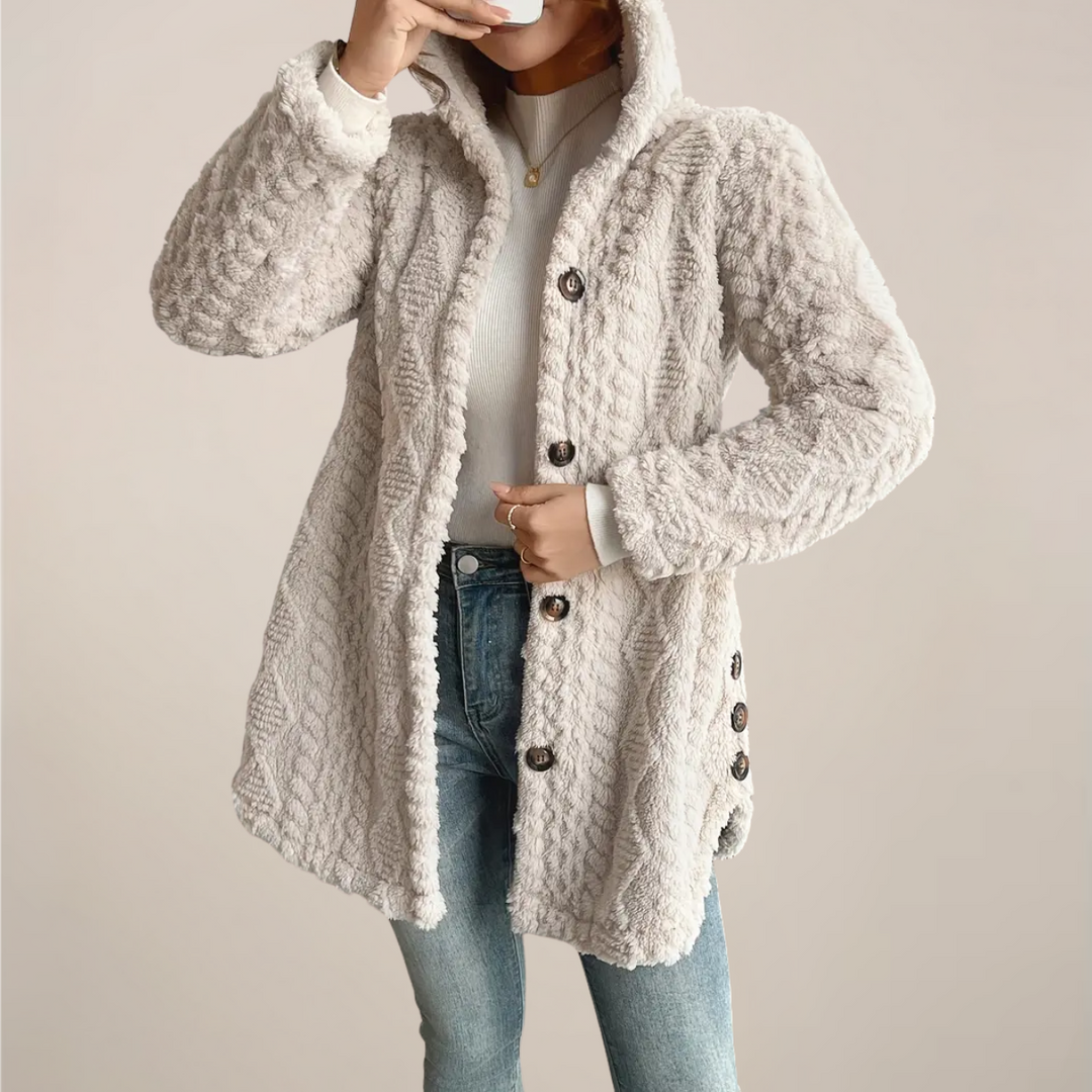 Elfriede | Damen Frühlings Cardigan mit Kapuze und Struktur - Elle Zürich