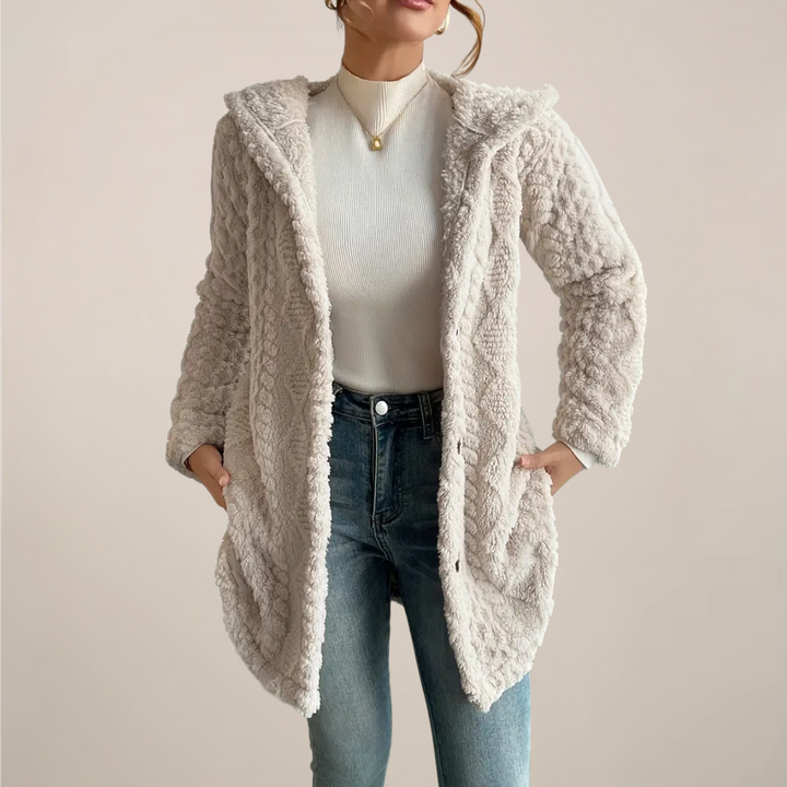 Elfriede | Damen Frühlings Cardigan mit Kapuze und Struktur - Elle Zürich