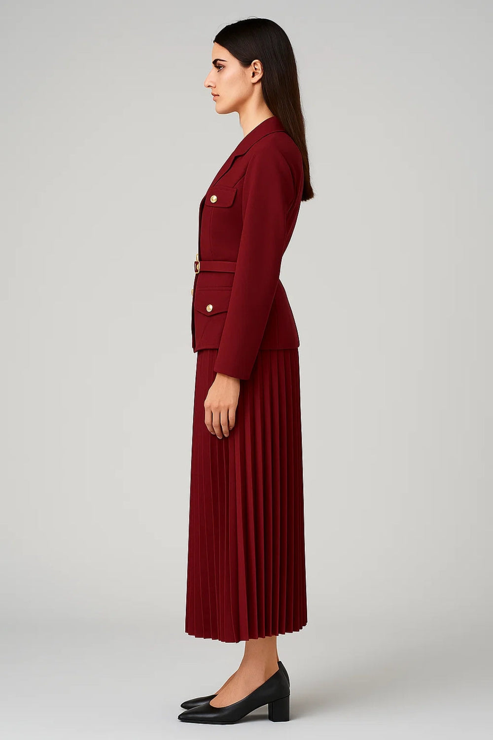 Kylie | Women’s Double-Breasted Blazer Pleated Skirt Set - Elle Zürich