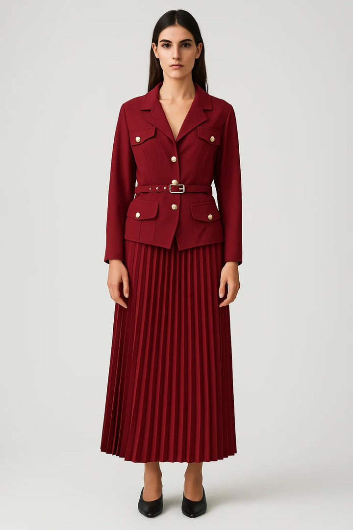Kylie | Women’s Double-Breasted Blazer Pleated Skirt Set - Elle Zürich