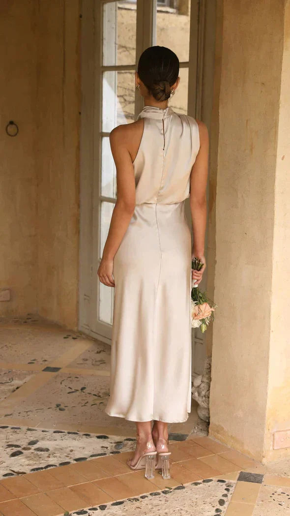 Maya | Women’s Elegant Halter Midi Dress Draped Neckline - Elle Zürich